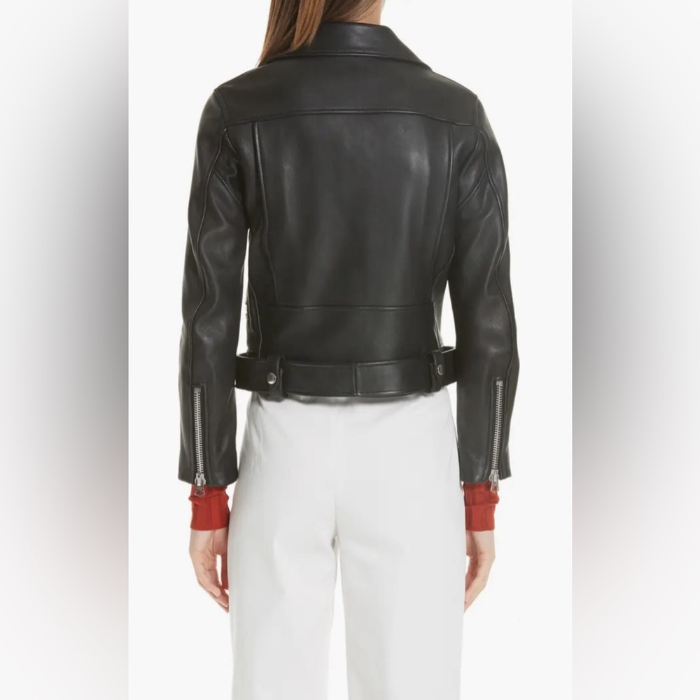 ACNE Studios Mock Core Leather Moto Jacket in Black Women’s Size 2 New - Picture 3 of 13
